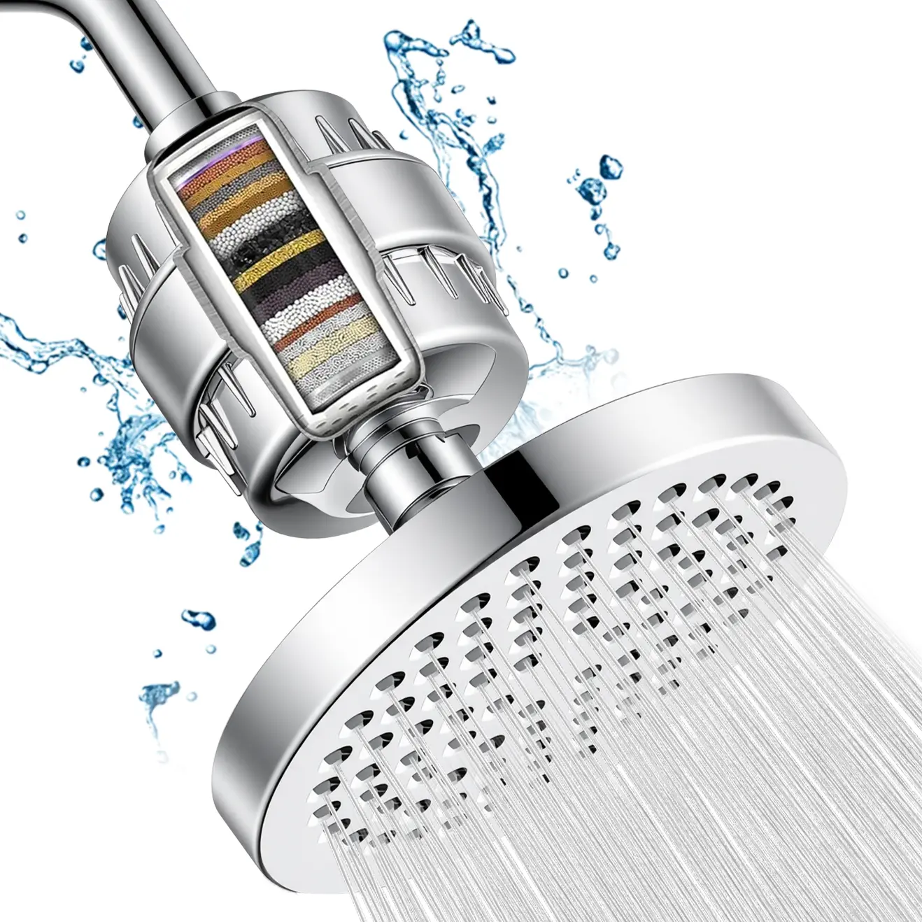 20 Stage Filtered Shower Head Set  Shower Filter - Reduces Chlorine And Heavy MetalsHigh Pressure Showerhead Filter With 6" Round, Luxury Polished Chrome
