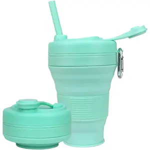 Coffee Cup with Straw lid Collapsible Cups for Traveling 20oz Lightweight Folding Water Mug for Picnic Hicking Camping Climbing