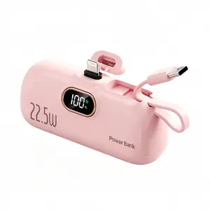 5000mAh 22.5W Portable Charger, Fast Charge Mini Power Bank with Digital Display, Built-in Cable for Daily Travel, Easy to carry ﻿
