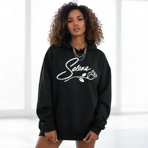 Women'S Elegant Selena Graphic Hoodie - Comfortable, Stylish Black Sweatshirt with Floral Design, Perfect for Casual Everyday Wear, Casual Wear Hoodie |   Floral Print Hoodie |   Stretchy Fabric Hoodie, Cotton, Fit