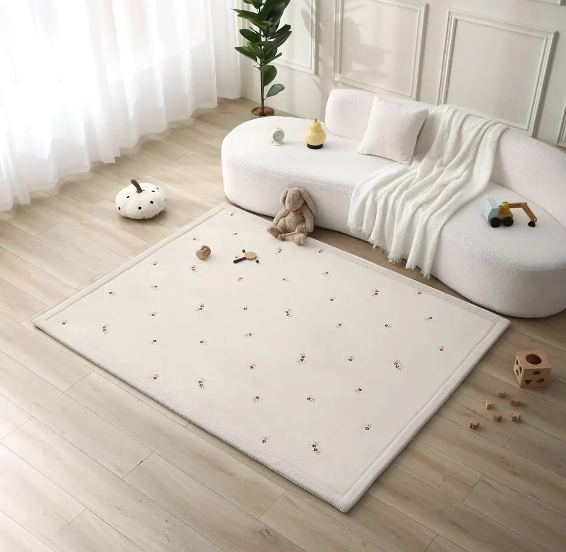 Hakuna Matte CloudSoft Baby Play Mat for Floor 60" x 80" Flowers | Coral Velvet high-density foam Rug for Crawling & Cozy Play – Non-Slip, Water-Resistant, Easy-Care Tummy Time Mat