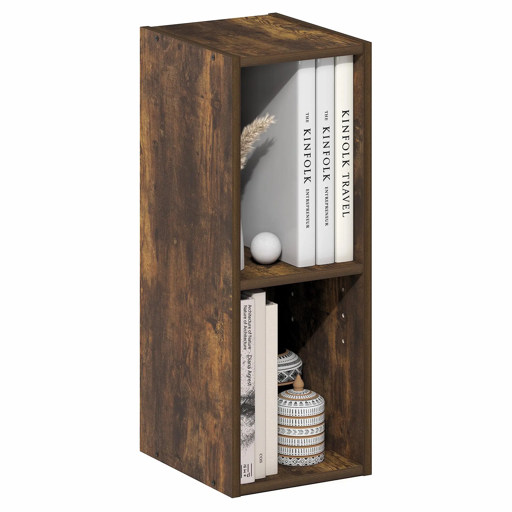 FULDA 2-Tier Modern Slim Narrow Open Shelving Bookshelf - 8-In Wide Storage System with 10 lbs Per Shelf Capacity (9.3x7.9x21.2 in) for Small Apartments, Clean Aesthetic Home Library Organizer for Living Room, Dorm Room Ideas & Office Inspo