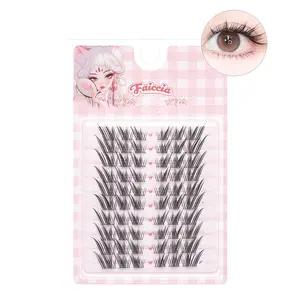Glue version 10 rows 60 clusters Nuwa comic eyes new style eyelashes, fox-style slanted upper eyelashes with C curl, curly and dense, single cluster, reusable, Reusable false eyelashes, suitable for daily commuting, gatherings