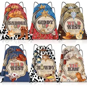 12 count Cowboy Western Bag Drawstring Boot Hat Bags Cowgirl  Rodeo Backpack Cinch Goodie for  Birthday Party Favors