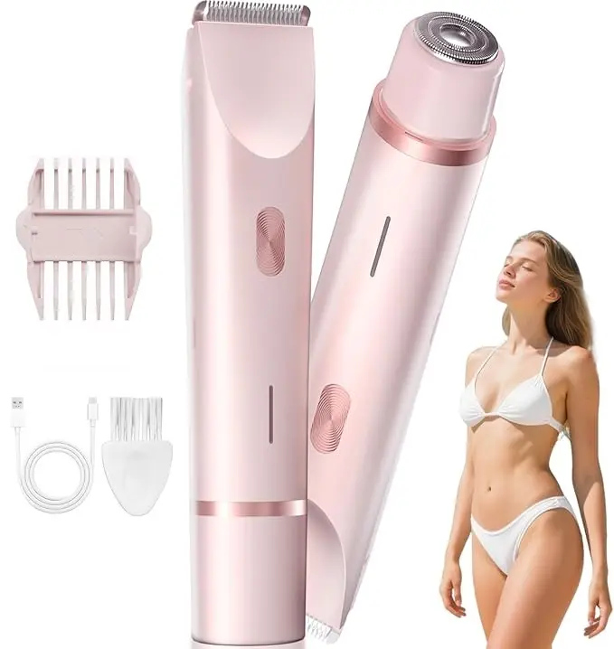 Women's 2-in-1 Cordless Electric Bikini Trimmer, Dual Head Shaver with IPX7 Waterproof Wet Dry Design, Gentle Grooming Tool for Face Underarms Legs, Portable Body Hair Remover, Great End-of-Year Teacher Gift,best friend birthday gift