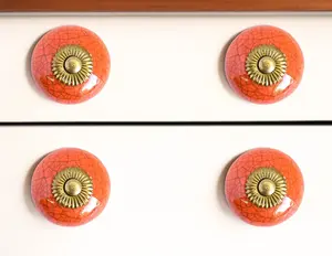HomeRoots Coral & Gold Ceramic Drawer Pull Knobs - 6-Piece Artisan-Made Hand-Painted Set, Hardware That Includes Screws
