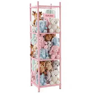 Zoo Theme Compact Stuffed Animal Toy Organizer, Wooden Display Storage Rack, Space-Saving Indoor Furniture Shelf for Toddlers' Rooms