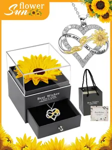 Mother's Day Gift: Gold Sunflower Necklace & Hug Ring Set, Elegant Jewelry Set — 'Sunshine' Gift for Mom. Perfect for Birthdays, Anniversaries. 'You Are My Sunshine' Present for Moms. Ideal for Daily Wear