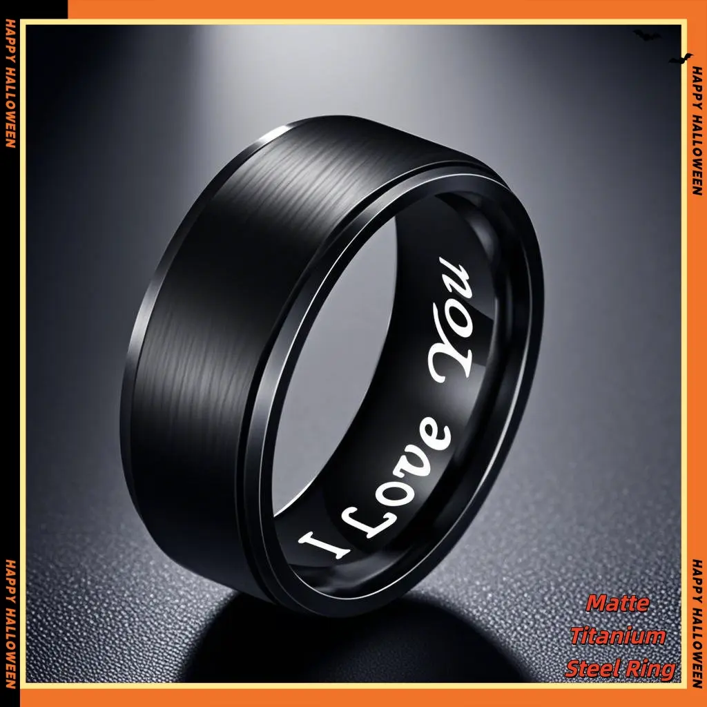 Matte Black Titanium Steel Ring with Hidden "I Love You" Engraving, 8mm Comfort Fit Band, Waterproof & Hypoallergenic, Unisex Wedding/Promise Ring for Couples, Sizes 7-12 — The Perfect Gift for Your Loved One.