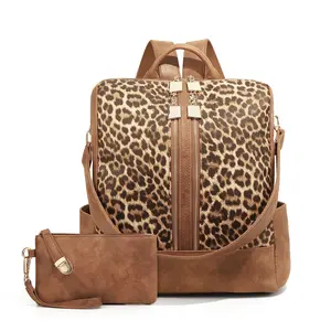 Large Capacity Vintage Leopard Print Backpack with Detachable Wrist Strap, Adjustable Shoulder Straps, Multi-Functional Travel Bag for Gym Use