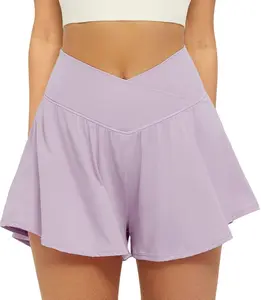 FireSwan Crossover Athletic Shorts for Women 2 in 1 Flowy Running Shorts with Pockets Spandex Butterfly Workout Tennis Skorts