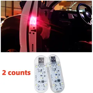2pcs car USB anti-collision magnetic suction lights, door opening warning lights, safety touch red flashing lights, car accessories, Led Car Lights, Car Accessories Lamp