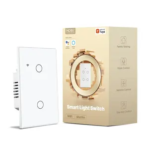 MOES 2nd Generation Smart Touch Wall Switch, 2.4GHz Wi-Fi Single Fire Single Pole Switch, No Neutral Wire Required, Remote MOES APP Control, Compatible with Alexa and Google Home 110V White 2 Gang