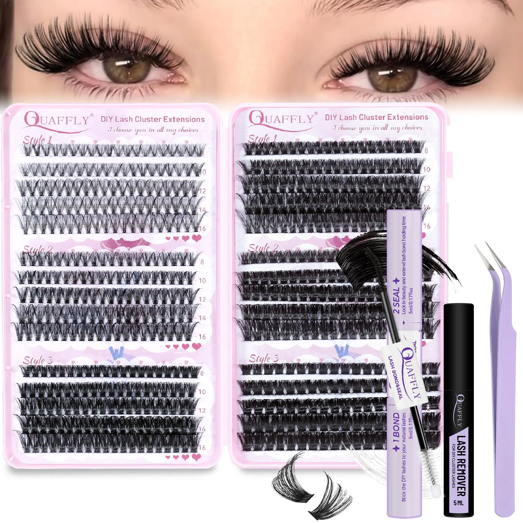 Eyelash Extension Kit, Diy Eyelash Extensions, False Eyelash Extension, 1 Set Including 30-100D D Curl Eyelashes & Eyelash Glue & Eyelash Remover & Tweezers, Professional Eye Makeup Accessories, Cosmetic