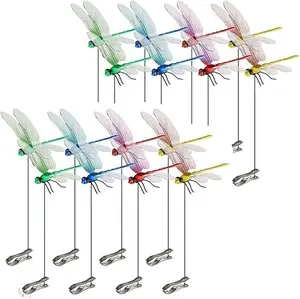 12 Counts Outdoor Fake Dragonfly Rod Clip,Garden Metal Dragonfly Clip.Natural Organic Concept,3D Dragonfly Garden Decoration,Garden Bird and Fly Interfere Devices for Indoor and Outdoor Garden,Creative Home Accessories Decorative Design GardenMakeover