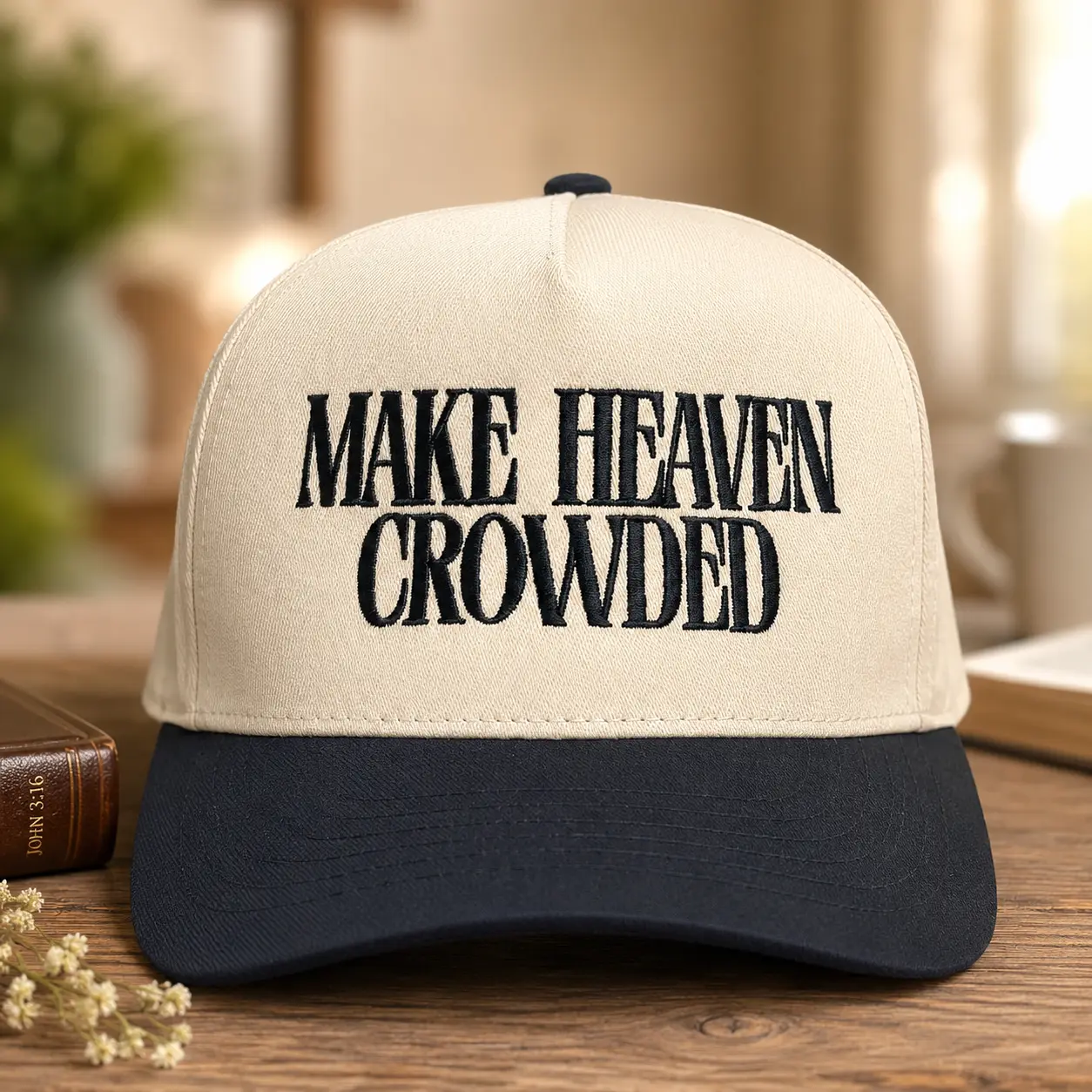 MAKE HEAVEN CROWDED Trucker Hat, Christian Faith Hat for Men & Women, Inspirational Embroidered Baseball Cap, Christmas Gift Idea, Halloween Church Outfit Accessory