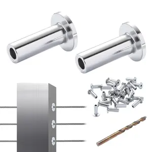 VEVOR 121-Pack T316 Stainless Steel Protector Sleeves for 1/8" Wire Rope Cable Railing, Durable Reliable Connectors, Marine Grade Installation Kit for DIY Balustrade, Silver with Free Drill Bit