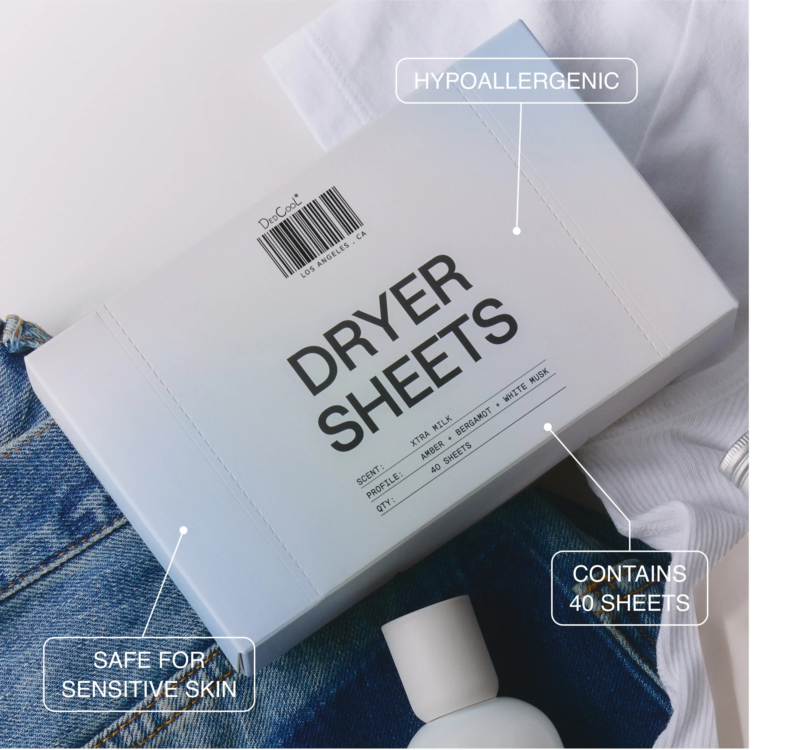 DedCool Dryer Sheets in Xtra Milk - 40 Sheets for Softening & Scenting with Vanilla, Bergamot & Amber Fragrance