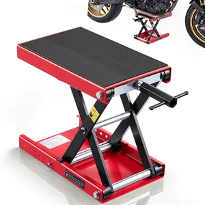 【Spotlight Day】VEVOR Motorcycle Scissor Lift Jack, 1100 lbs Capacity, 3.74"-13.38" Center Hoist Crank Stand with Wide Deck & Lock Pin, Steel Motorcycle Accessories for Street Bikes, Cruisers, Red/Black