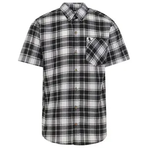 Men's 1 Pack Black Horse Casual Plaid Woven Stretch Short Sleeve Button Up Dress Shirts Sizes S-2XL(Sheet)