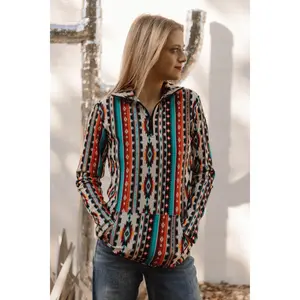 Sterling Kreek Sunburst Stampede Pullover Women's Western Aztec Sweater Long Sleeve Fitted Tribal Print Cozy Fleece for Fall Winter