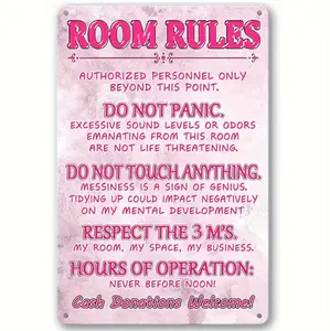 Elegant Pink Room Rules Metal Sign For Stylish Girls Bedroom Decor In Aesthetic Preppy Design