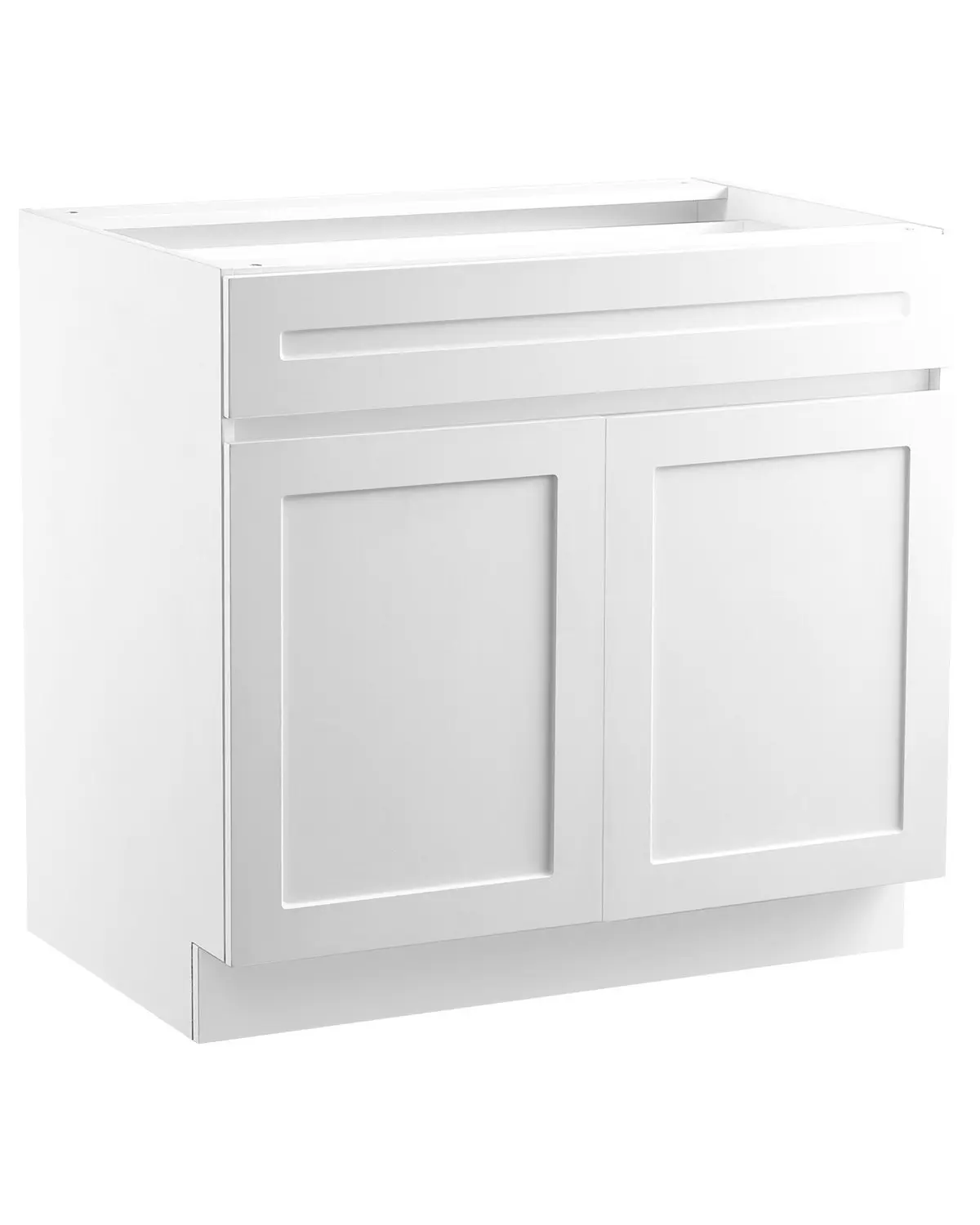 Shaker Base Cabinet 30-Inch Wide by 24-Inch Deep by 34-1/2-Inch High Kitchen Storage Cabinet With Drawer, Ready To Assemble, White Finish, Durable MDF And Wood Construction, Soft-Close Drawer Guide, Hidden Bracket System