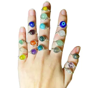 Sterling Silver Wire Wrapped Ring, Natural Semiprecious Gemstones, Unisex Jewelry, Stackable Rings, Fidget Ring, Spinning Ring