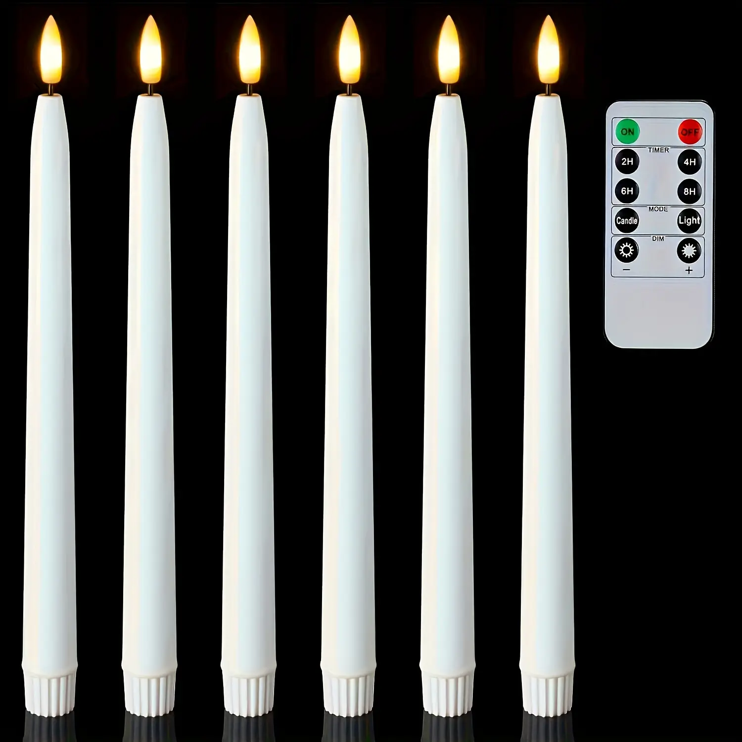 6-Pack Battery-Powered Remote-Controlled Safety Flameless Taper Shape Window Candle Lights, Flickering LED Lights with Holders, Ideal for Indoor Use, Autumn Home Decor, Halloween Supplies