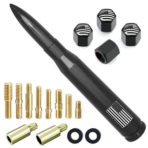Car Truck Bullet Antenna with Tire Valve Caps American Flag Universal Short Replacement for GMC Sierra Chevy Silverado Dodge Ram 1500 2500 3500 Ford F150 F250 F350 Super Duty Raptor Radio Accessories, Black Automotive Car Gadgets