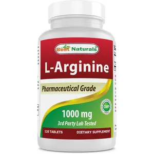 Best Naturals L-Arginine 1000 mg Unflavored Tablets - 120 Count, Pharmaceutical Grade, GMP Certified for US Muscle Support