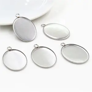 ( Never Fade ) 10pcs 18x25mm Inner Size Stainless Steel Material Simple Style Cabochon Base Cameo Setting Pendant Tray (C1-46)