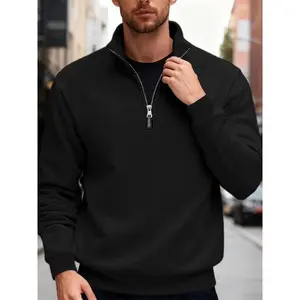 Men’s casual crewneck half-zip sweatshirt with wool lining for warmth and a quarter-zip design, long-sleeve pullover for spring and summer GARMENTARY
