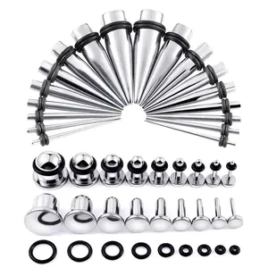 36-Piece Ear Stretching Kit, Tapers & Plugs Set with O-Rings, 9 Sizes from 1.6mm to 10mm, Durable Jewelry for Ear Gauging & Body Modification