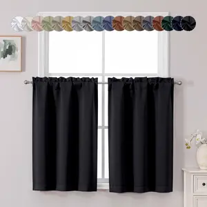 Short Black Out Curtains 36 Inch Length, Small Blackout Curtain Tier Thermal Insulated Half Window Curtains for Kitchen Basement Cabinet Camper RV Bunk, 2 PCS, Each 30" Wx36 L, Black