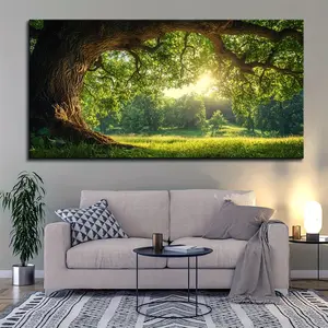 1.5 Inch Thick Solid Pine Wood Frame, Green Trees Oil Painting Wall Art - Large Natural Tree Art Wall Decor for Office, Bedroom, Living Room