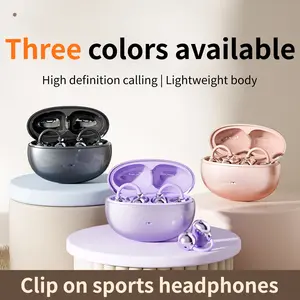 Ear clip wireless Bluetooth earphones, Bluetooth 6.0 chip, Hi‑Fi stereo sound, IPX7 waterproof rating, built‑in noise‑cancelling microphone, comfortable fit, includes charging case, suitable for gym/work/phone/laptop mini invisible noise blocking discreet