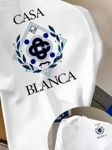 Men's short sleeved shirt casablanca with pattern-artistic print, breathable summer casual shirt, regular style, round neck, lightweight and fashionable, suitable for daily wear, daily shirt