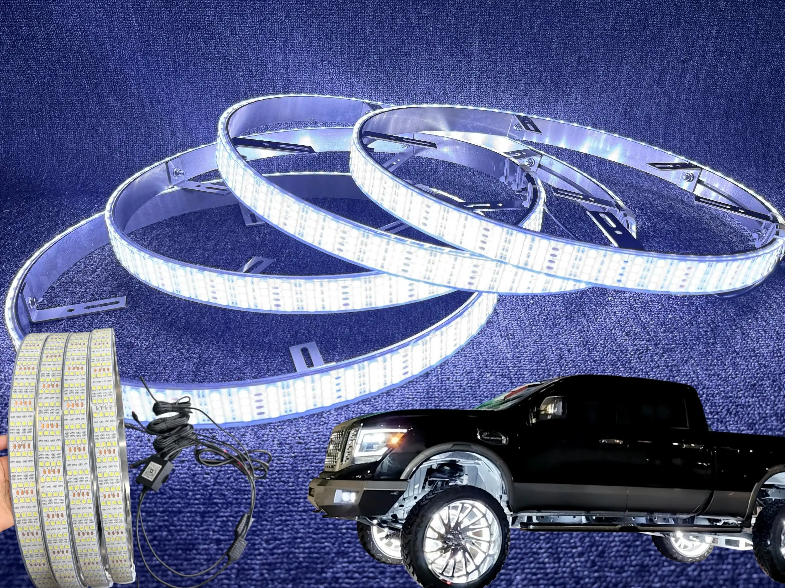 15.5 Inch Pure White LED Wheel Ring Lights Kit Fit for Truck SUV Car, Bluetooth App Control Waterproof Rim Underglow Lights, Tire Well Lighting (4PCS Set)