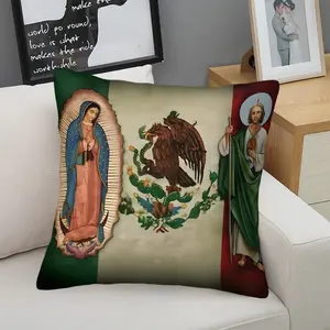 Our Lady of Guadalupe & Mexican Flag Throw Pillow, Saint Jude Cushion, Religious Accent Pillow (Includes Pillow Core), Mexican Heritage Print for Bedroom & Dorm, Perfect Patriotic Gift