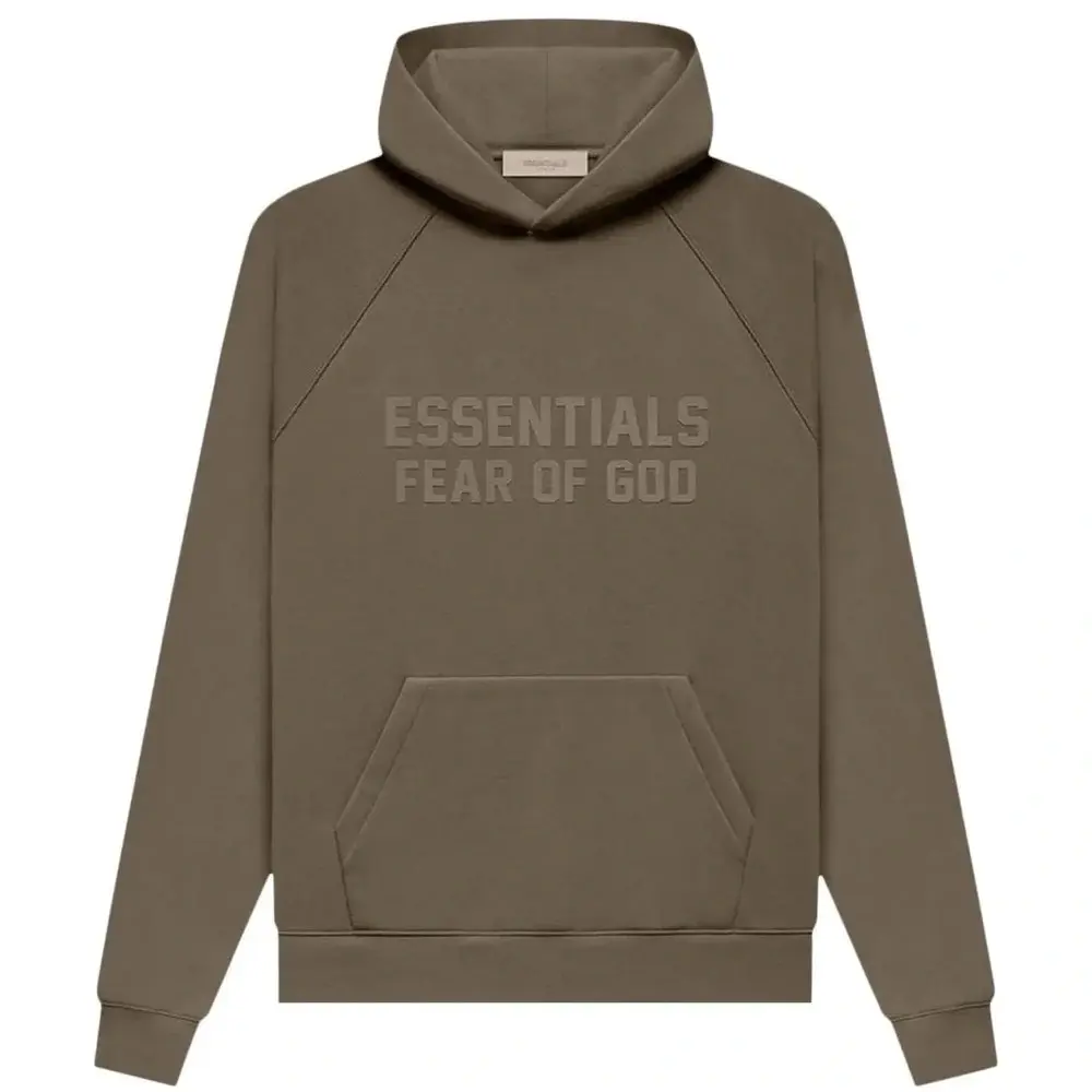 Fear Of God ESSENTIALS Longsleeves Pullover Hoodie - Brown Tonal Front Logo, Unisex Everyday Fit Casual Top, 1-Piece Modern Streetwear Men's Hooded Sweatshirt