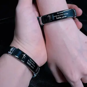 Inspirational Quote Bible Verse Cross Bracelets Faith Christian Silicone ID Wristband Religious Gifts for Men Women Stainless Steel Rubber Adjustable Bracelet — Perfect Gift for Friends, Boyfriend, Father, and Couples