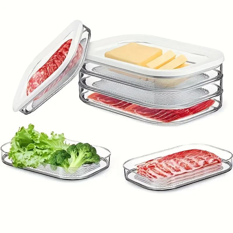 3-Layer Refrigerator Deli Meat Container, Stackable Bacon Lunch Meat Container, Suitable for Cold Cuts, Cheese, Sausage, Meal Prep Containers, Clear Food Storage, Kitchen Storage Containers, Home Container