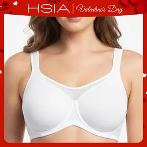 HSIA Cardi Comfort Soft Plus Size Underwire Smoothing Wide Strap Full Coverage Unlined Minimizer T-shirt  Bra for Women