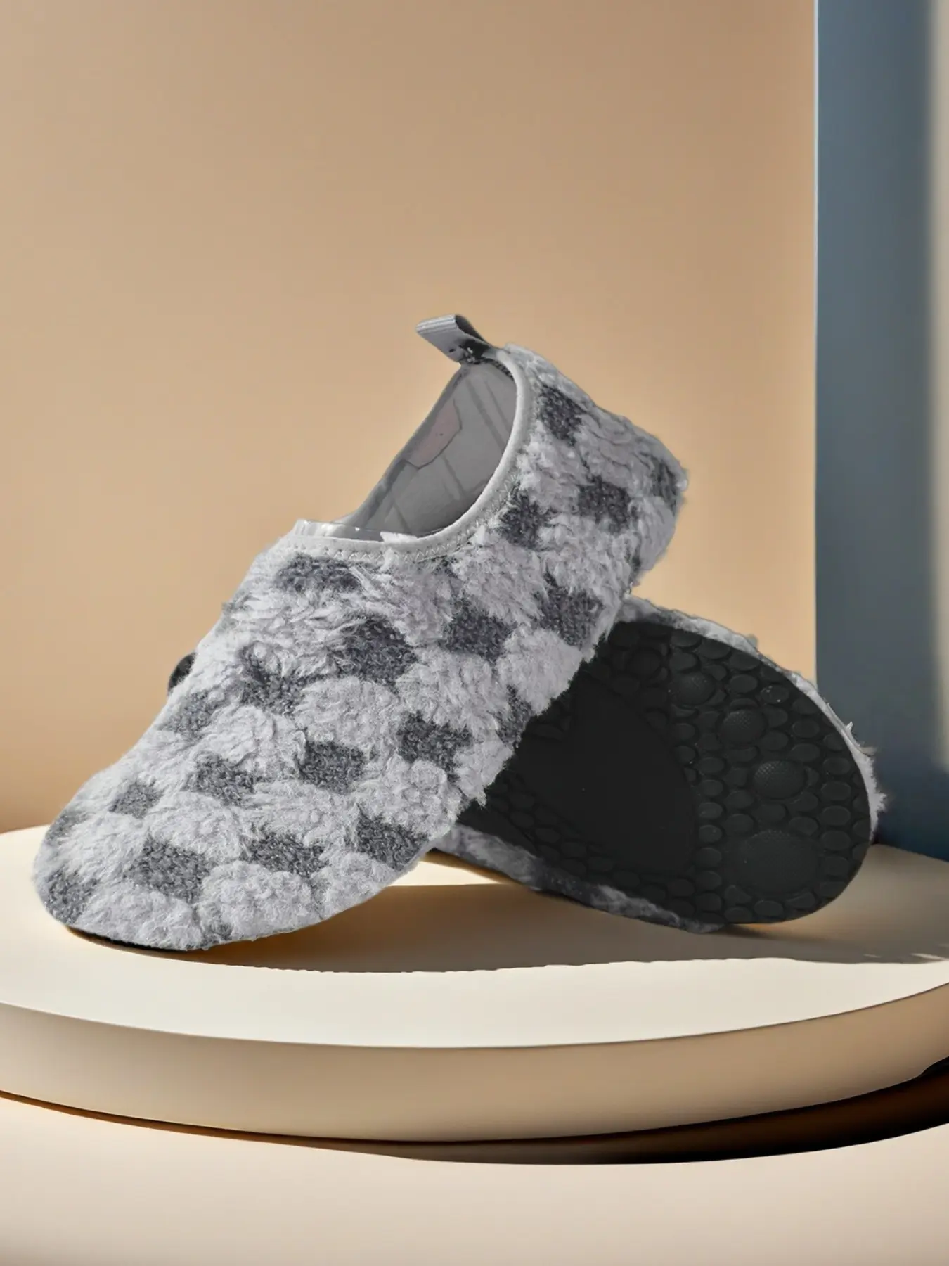 Unisex Comfortable Fashion Soft Sole Sports Plaid Design Slippers, Anti-Slip Cotton Lining Indoor Warm Rubber Silent Shoes, All Seasons Home Wear Home Footwear House Slipper