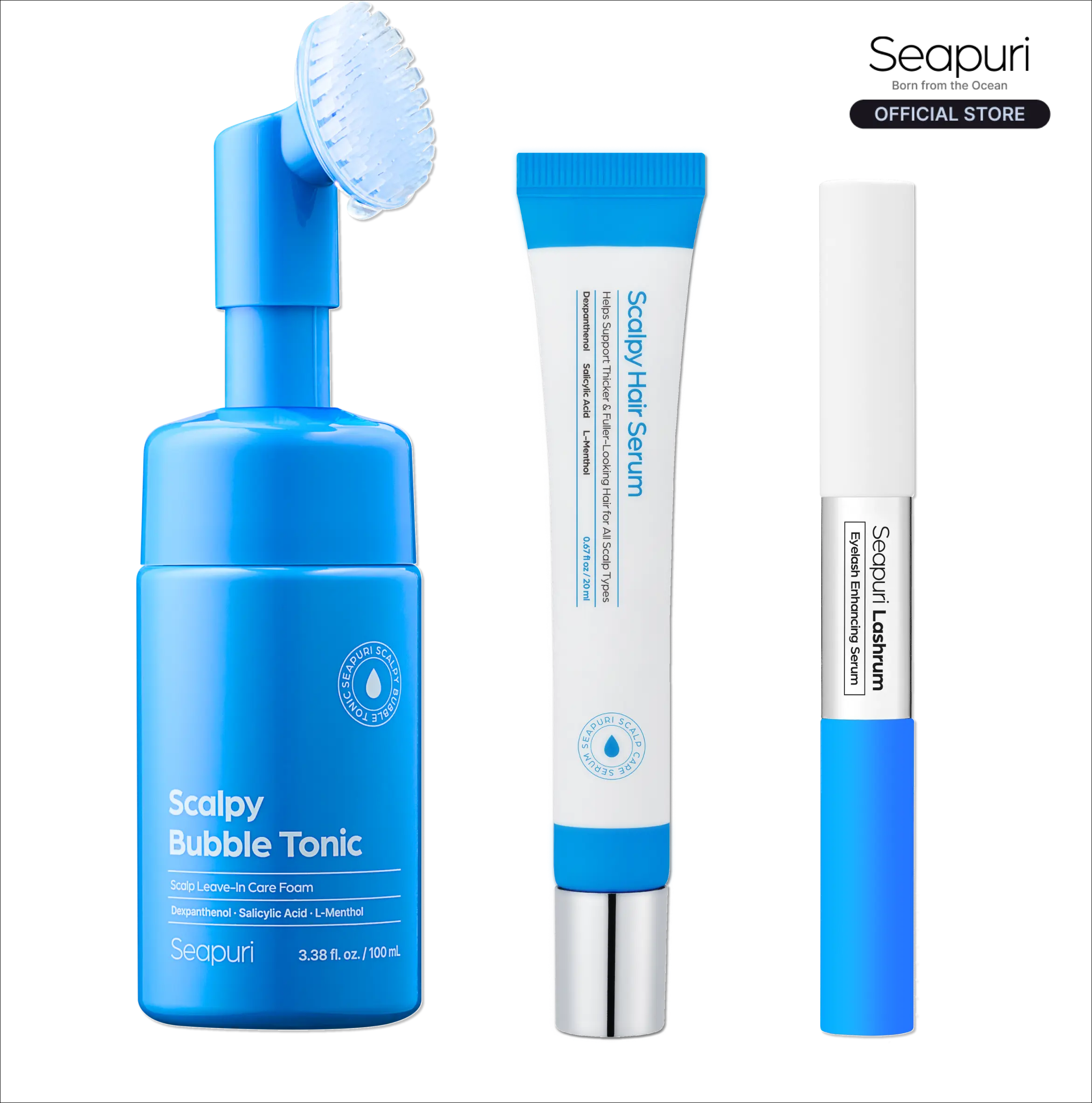[TikTok Shop Exclusive] Seapuri Scalpy Scalp & Lash Revival Trio | Exfoliating Detox Foam, Hair Growth Serum & Lash Serum | Clears Buildup & Reactivates Follicles for Thicker Hair & Lashes