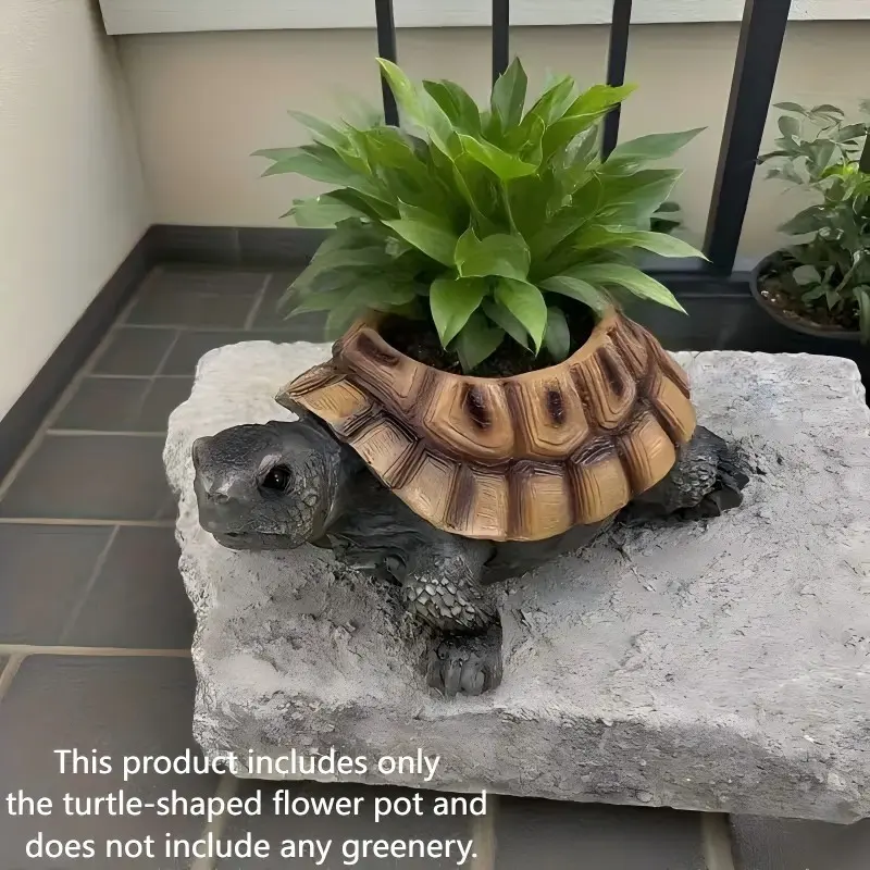 1Pc Vintage Tortoise Shaped Resin Planter, Decorative Flower Pot, with Planting Space, Retro Turtle Decor for Balcony, Patio, Porch Planters, Home Ornament, Ideal for Succulents, Small Plants, Spring Gardening