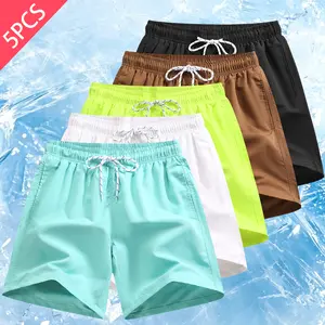 Men's 5-Pack Quick Dry Swim Trunks, Solid Lightweight Board Shorts with Pockets & Elastic Drawstring Waist for Summer Vacation, Sports Swim Trunks, Swimwear Shorts
