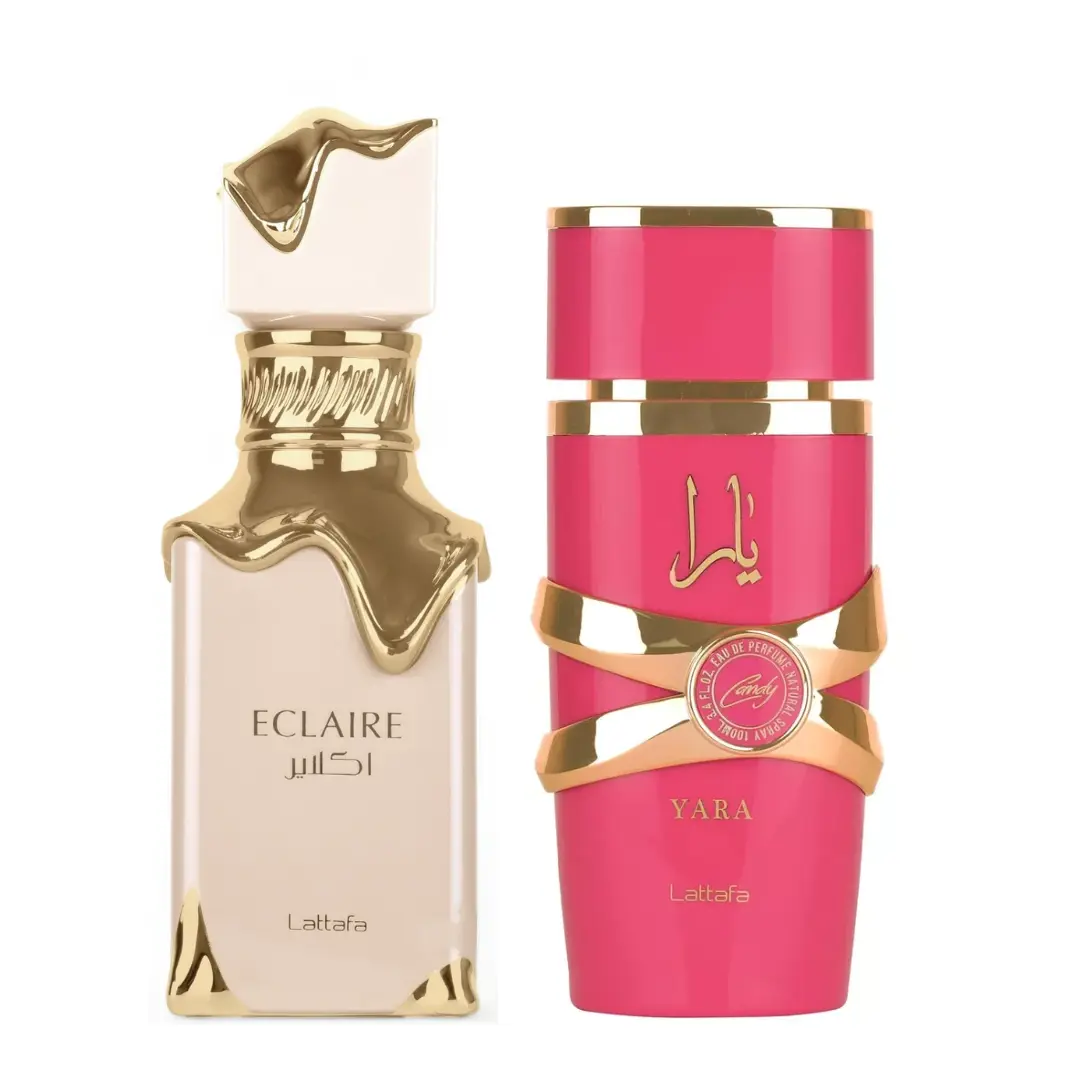 Lattafa Women's ECLAIRE & Yara Candy EDP Spray Gift Bundle - Boxed Multi-Scent Natural Fragrance, 100ml/3.4oz Each, 200ml Total, Citrus & Rose Notes (Women's Perfume)
