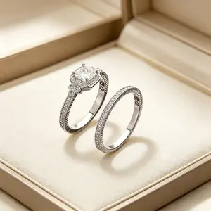 Halo Engagement Ring & Eternity Band Set, Elegant Bridal Statement Jewelry, Timeless Accessories for Weddings, Parties & Daily Wear